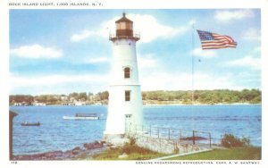 1000 Islands New York Rock Island Lighthouse Chrome Postcard Unused