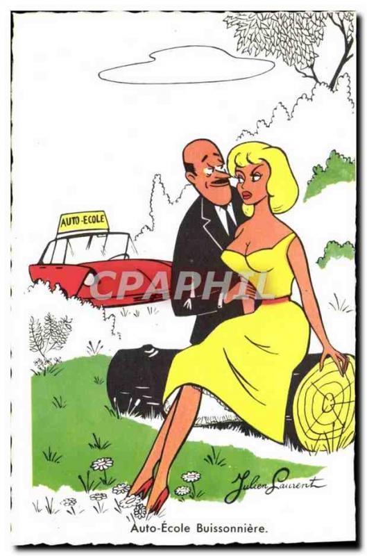 Old Postcard Fantasy Humor Auto Ecole Buissonniere Automotive