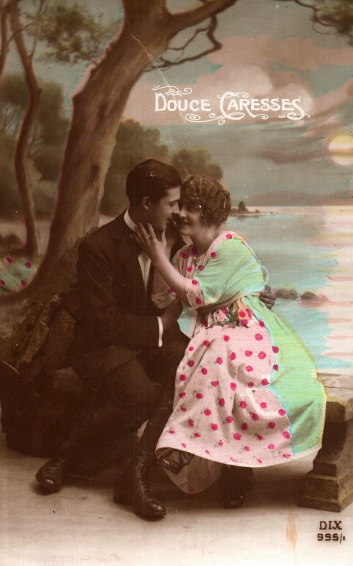 VINTAGE POSTCARD HAPPY MOMENTS ROMANTIC COUPLE c. 1925 CARD 2 OF SET