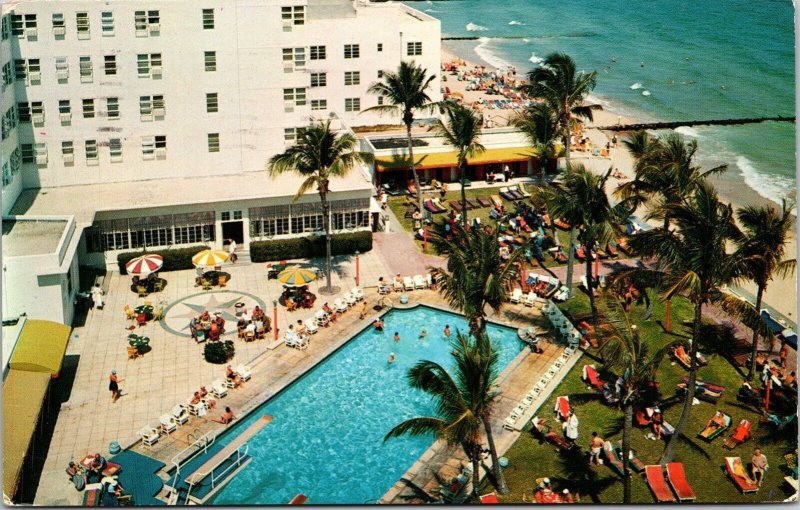 Caribbean Hotel Miami Beach Florida Swimming Pool Chrome Cancel WOB Postcard