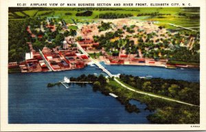 Airplane View Main Business Section River Front Elizabeth City NC Postcard Linen 