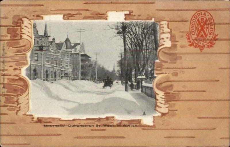 Montreal - Faux Bark Border c1910 Private Mailing Card DORCHESTER ST. #1