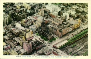 australia, VIC, MELBOURNE, Aerial View Flinders Street Station (1956) Postcard