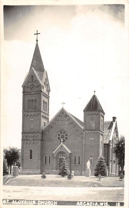 A55/ Arcadia Wisconsin Wi Postcard Real Photo RPPC St Aloysius Church 1947