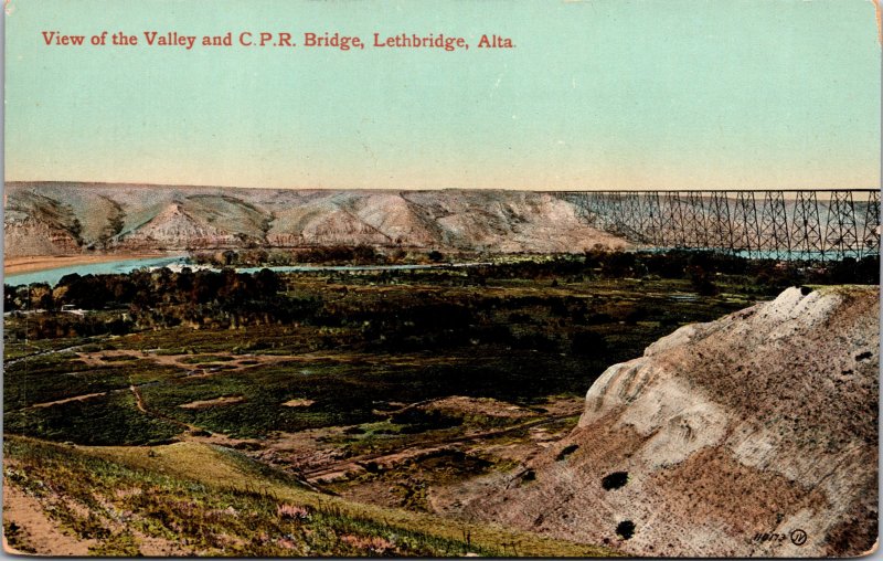 Lethbridge Alberta Canada Valley and CPR Bridge Postcard used 1900s/10s