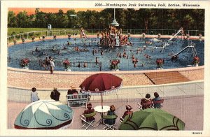 Postcard SWIMMING POOL SCENE Racine Wisconsin WI AI0564