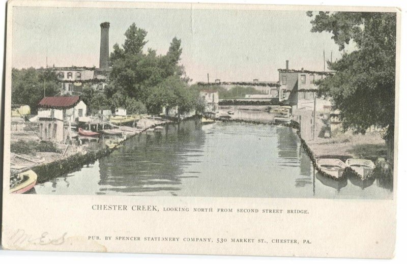 Postcard Chester Creek Looking North Second Street Bridge Chester PA