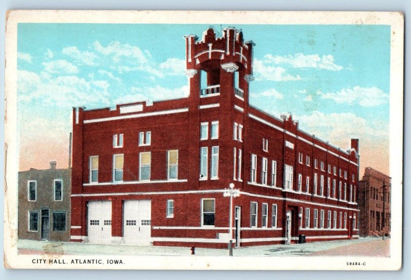 Atlantic Iowa IA Postcard City Hall Exterior Building View c1940 Vintage Antique