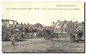 Old Postcard Roye Ruins instead of arms Street Entrance Minimes Army