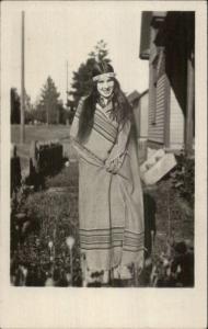 Beautiful White Woman in Native American Indian Costume Blanket Headband RPPC