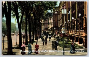 Broadway Showing United State Hotel Saratoga Springs New York NY Postcard