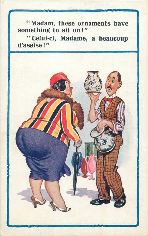 Comic caricature fat woman Postcard