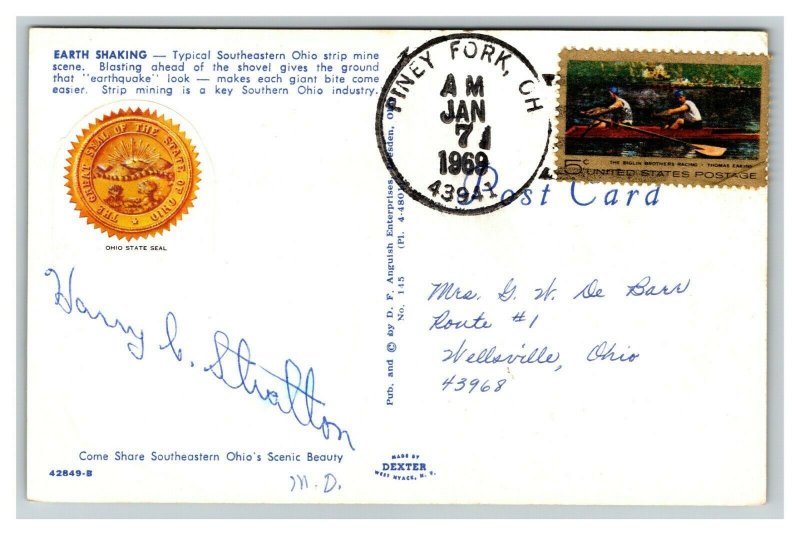 Vintage 1969 Postcard Southeastern Ohio Strip Mining Earth Mover