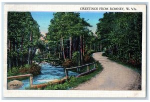 Romney West Virginia WV Postcard Greetings Road River Scene Trees c1930's