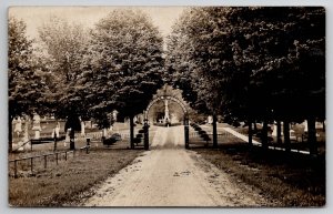 Quincy MI Michigan Lake View Cemetery Entrance Soldiers Monument Postcard I25