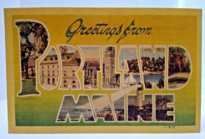 Greetings From Portland Maine Large Letter Postcard Linen Dexter City Buildings