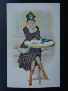 Glamour & Beauty PARISIAN GIRL DRINKING WHISKY by Suz. Meunier Art Deco Postcard