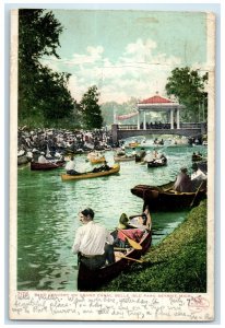 1907 Band Concert Grand Canal Belle Isle Park Canoe Detroit Michigan MI Postcard