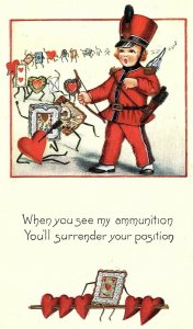 C.1910 Cupid in Military Uniform Fight Valentine Cards Victorian Postcard P9