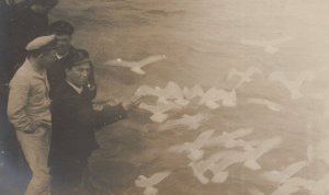 Military WW1 Ship Sailor Examining War Map Unidentified RPC Postcard