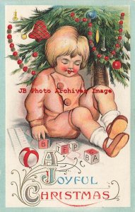Christmas, Samson Bros No S. 425, Boy Playing with Alphabet Blocks, Toys