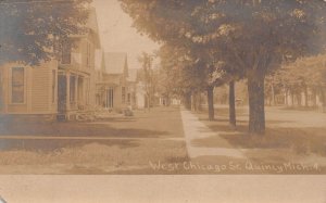 DS1/ Quincy Michigan RPPC Postcard c1910 West Chicago St Homes  164