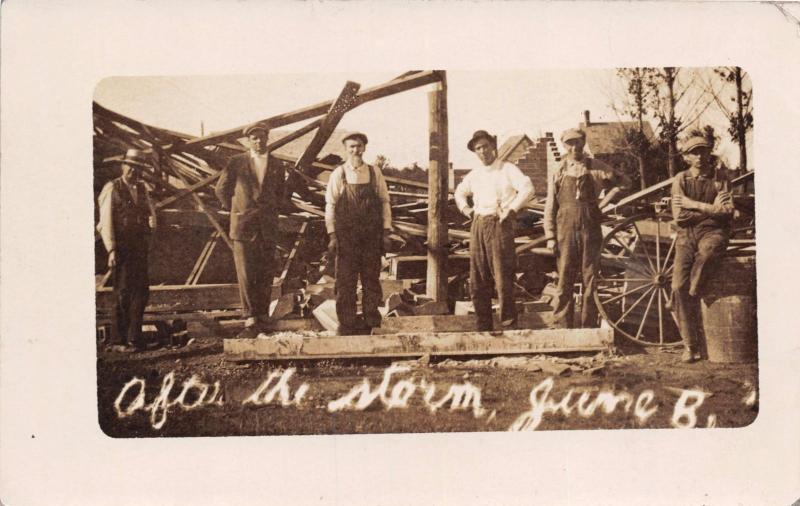 TYLER MINNESOTA AFTER THE STORM~MEN REPAIR DAMAGED BUILDING~REAL PHOTO POSTCARD