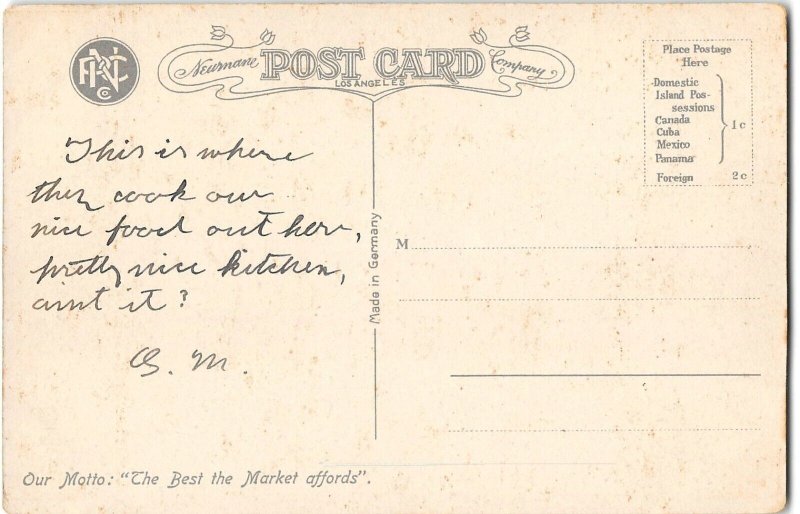 SULLIVAN'S GRILL Kitchen Interior Coalinga CA Chefs Cooks Antique Postcard 1910s