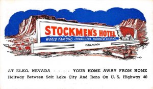 Elko, Nevada STOCKMEN'S HOTEL Roadside Steaks Western ca 1950s Vintage Postcard