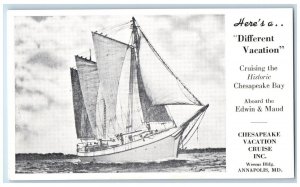 c1950's Edwin Maud Sailboat Chesapeake Vacation Cruise Co. Annapolis MD Postcard