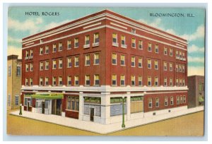 c1950's Hotel Rogers Building Street View Bloomington Illinois IL Postcard
