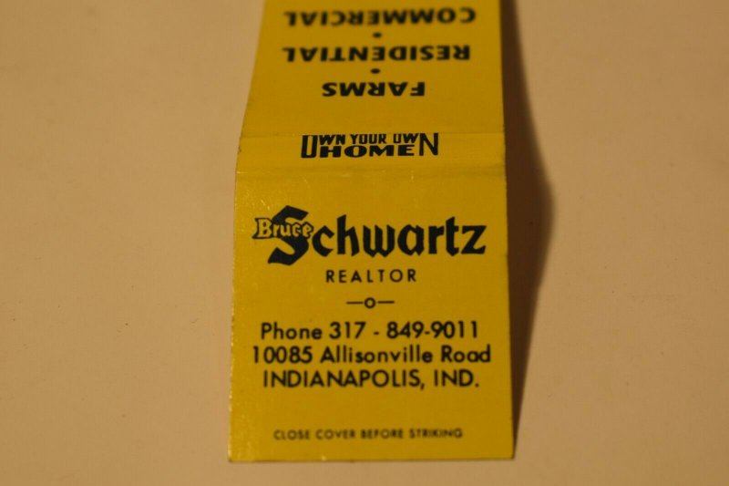 Bruce Schwartz Realtor Indianapolis Indiana 20 Strike Matchbook Cover