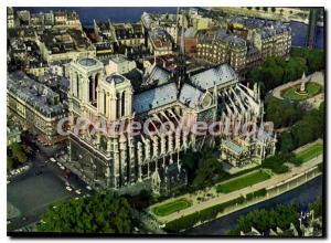 Postcard Modern flying over Paris Notre Dame and the Garden of Archeveche