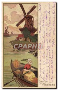 Old Postcard Fantasy Illustrator Woman Windmill Vegetaline