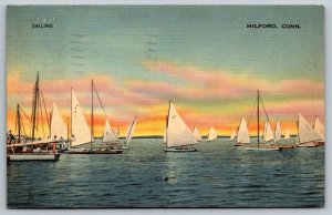 Milford  Connecticut   Sailboats Sailing  Postcard  1941