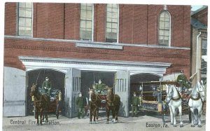 Postcard Central Fire Station Easton PA