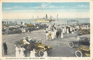 Oak Bluffs MA Arrival of The Boat Old Cars Postcard