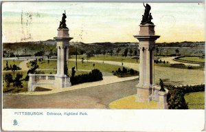 Tucks 5015 Pittsburgh PA Entrance Highland Park c1907 Vintage Postcard J31