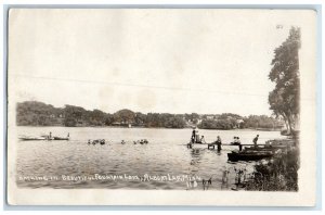 1919 Bathing In Beautiful Fountain Lake Albert Lea Minnesota RPPC Photo Postcard