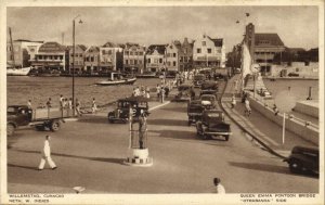 curacao, N.W.I., WILLEMSTAD, Queen Emma Pontoon Bridge, Car (1940s) Postcard