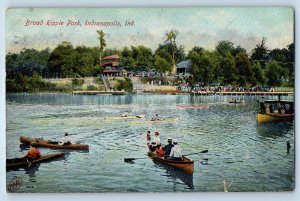 1907 Indianapolis Indiana IN Vintage Postcard Broad Ripple Park Sail Boat Posted