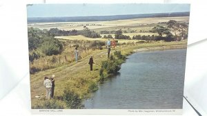 Vintage Postcard Men Fishing at  Barrow Hall Lake Nr Wickhambrook Suffolk 1970s