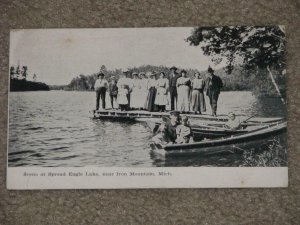 SCENE AT SPREAD EAGLE LAKE, NEAR IRON MTN., MICH., R.P.O., USED VINTAGE CARD