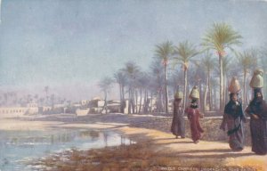 Ladies Carrying Water at Bedrachen near Cairo Egypt - DB - Tuck Oilette