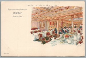 HAMBURG AMERIKA LINIE SHIP SS BLUCHER DINING ROOM ANTIQUE POSTCARD