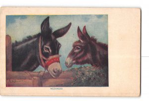 B Milano Artist Signed Art Postcard 1907-1915 Two Donkey Meekness