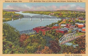 PARKERSBURG, West Virginia, 1930-1940s; Bird's Eye View Of Ohio River & Bridges