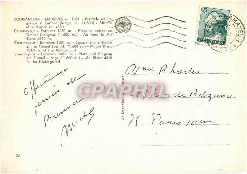 Postcard Modern Courmayeur enteves 1381 meters square and entrance to the tun...