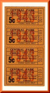 4-1943 Central Park Amusement Park Tickets, Allentown, Pennsylvania/PA/Penn