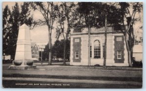 FRYEBURG, ME Maine ~ BANK BUILDING & MONUMENT c1940s Oxford County  Postcard